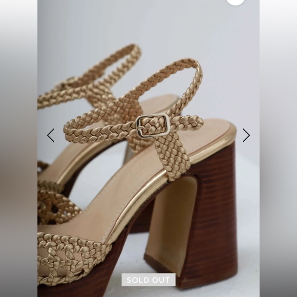 Souliers Martinez - CHEYENNE Gold Woven Leather Platform Sandals - Picture 10 of 15